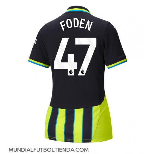 Camiseta Manchester City Phil Foden #47 Segunda Equipación Replica 2024-25 para mujer mangas cortas